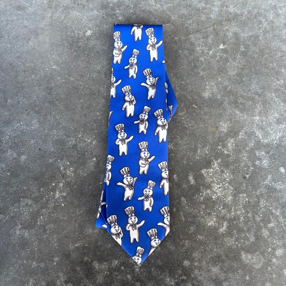 Vintage 1996 Ralph Marlin Pillsbury Doughboy Tie Blue Novelty Advertising